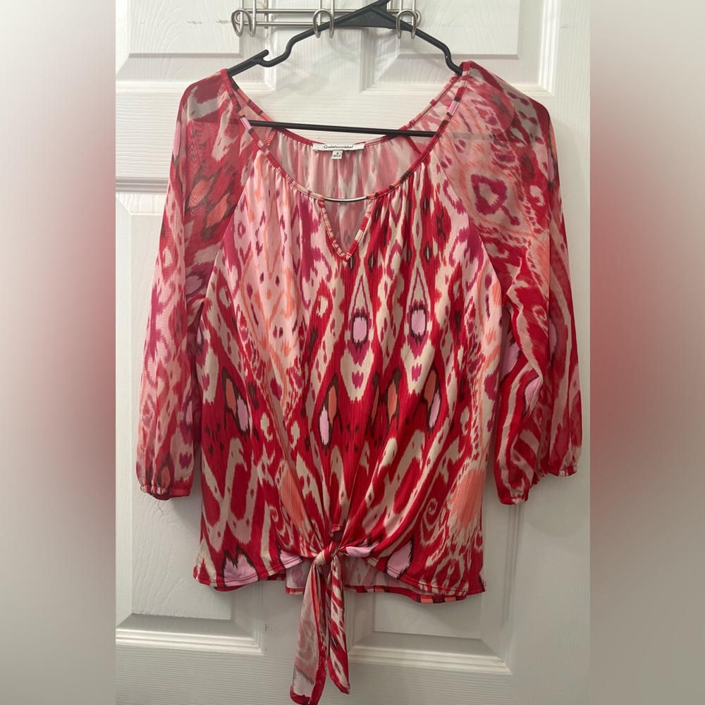 Vibrant Patterned Blouse with Tie-Front